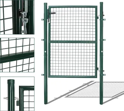 Produktbild von Clanmacy Gartentor Zauntür Gartenzaun Gartentore Pulverbeschichtet Verzinkt mit Schloss Türklinke und Schlüssel Grün Rundpfosten 150x100cm