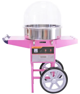 Immagine prodotto di Macchina per zucchero filato KuKoo, colore rosa, 50 cm, carrello in acciaio inossidabile, cupola in acrilico, stile retrò, peso 13 kg