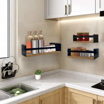 Image de Ensemble de 3 étagères murales de décoration pour cuisine, en bois blanc