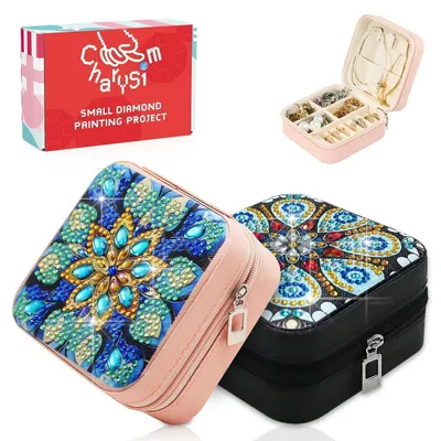 Image de Kit de création de boîte à bijoux en strass, technique du diamant, pour adultes, motif mandala, forme carrée, à réaliser soi-même