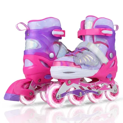 Produktbild von COSTWAY Inline Skates Schmetterling, Kinder Inliner 4 Größen verstellbar, Kinderrollschuhe mit LED, Rollschuhe 38-41, Rollerblades drinnen&draußen