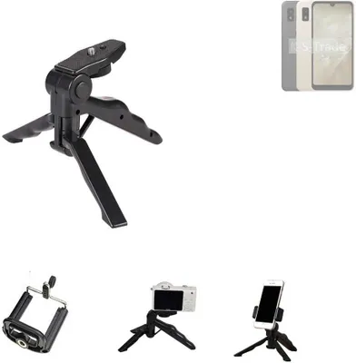 Produktbild von K-S-Trade Stativ Tisch-Ständer Dreibein Handy-Stativ Ständer kompatibel mit Sharp Aquos Wish3 Mini-Stativ Smartphone Tripod Handy-Stativ aus Plastik
