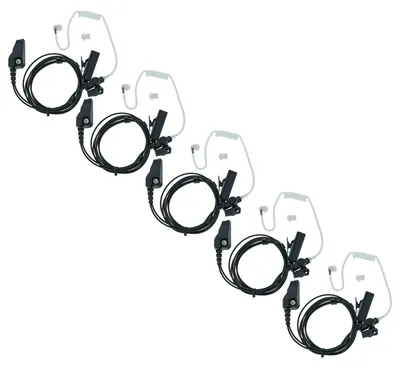 Produktbild von vhbw 5x Headset kompatibel mit Kenwood TK-3180, TK-3148, TK-3140, TK-3140E Funkgerät mit PTT Mikrofon - transparent, schwarz, Akustikschlauch