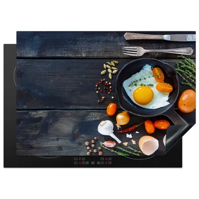 Produktbild von KitchenYeah© Herdabdeckplatte Ei - Kochen - Frühstück , 75x52cm, Küche Deko, Glaskeramikkochfeld Herdabdeckung, Abdeckplatte fùr Kochfeld
