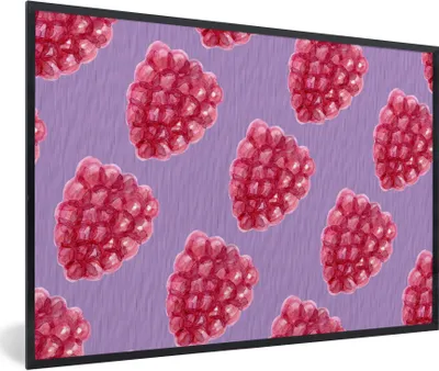 Produktbild von MuchoWow® Gerahmtes Poster Himbeere - Obst - Aquarell 90x60 cm - Poster mit Schwarzem Bilderrahmen Wandposter Rahmen Foto Bilder - Fotorahmen - Foto-Plakat