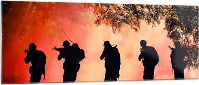 Produktbild von Bilder auf glas - Soldat Gewehr - 140x50cm - Glasbilder - Wandbilder - Kunstdruck - zum Aufhängen bereit - Wanddekoration aus Glas - Glas Bilder - Wandbild auf Glas - Einteilig - GAB140x50-3977
