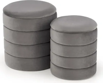 Produktbild von 2er Set Poufs PACHO Grau mit Aufbewahrungstasche, 40/44 cm und 33/39 cm