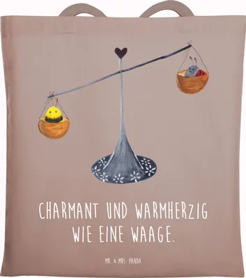 Produktbild von Mr. & Mrs. Panda Jutebeutel Sternzeichen Waage - Braun Pastell - Geschenk, Stoffbeutel, Laptoptasche, Tasche, Gleichgewicht, Hummel, Biene, Tote Bag, Marienkäfer, Uni