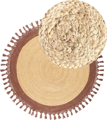 Produktbild von BELIANI Teppich Beige und Braun Jute Rund ø 140 cm mit Fransen Boho Rustikal Spiralform Geflochten Handgefertigt Natürlich Schlafzimmer Wohnzimmer