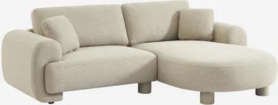 Immagine prodotto di Divano angolare destro in tessuto con piedi rotondi, 3 posti, Beige