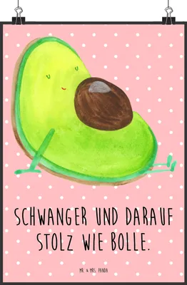 Produktbild von Mr. & Mrs. Panda Bild Avocado Schwangerschaft DIN A2 - Rot Pastell - Geschenk, Kunstdruck, wanddeko, drucke, Wunder, poster, Liebe, Baby, Plakat