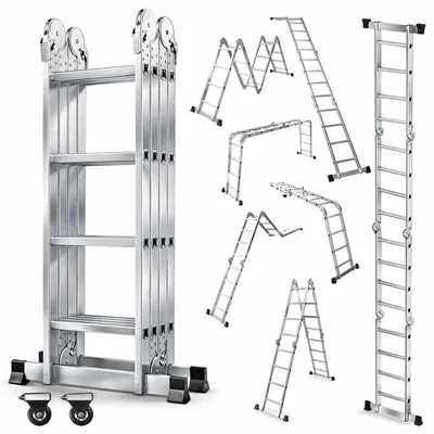 Immagine prodotto di OUTIGO Scala multiuso Scala multifunzionale Scala pieghevole Scala telescopica Scala a cavalletto 4x4 460 cm Scala a pioli Scala doppia Scala domestica Scala in alluminio