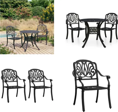 Image de vidaXL 3 pcs. Ensemble bistro en fonte d'aluminium noir - Ensemble bistro - Ensembles bistro - Ensembles bistro - Ensembles bistro - Ensembles bistro