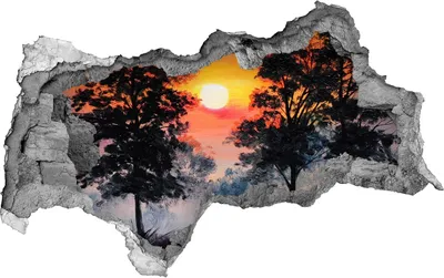 Produktbild von Selbstklebender Loch-3D-Aufkleber 95x73 cm Sonnenuntergang Wald