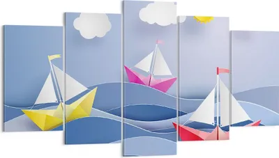 Produktbild von Bild auf Leinwand - Leinwandbild - Origami boot meer himmel - 160x85cm - Wand Bild - Wanddeko - Leinwanddruck - Bilder - Kunstdruck - Wanddekoration - Leinwand bilder - Wandkunst - EA160x85-2964