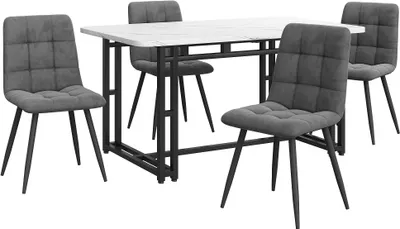Produktbild von Esstisch Set 5tlg 140x80cm Schwarz MDF Tisch 4 Dunkelgrau Samtstaehlen Metallbeine Essgruppe Esszimmer Kaechentischset Esszimmermoebel Stuhl Essstuhl
