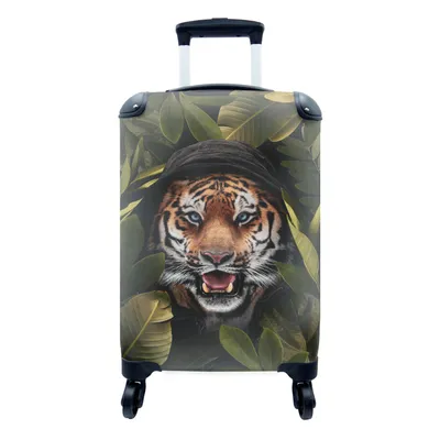 Produktbild von MuchoWow® Koffer Handgepäck Trolley Rollkoffer Kleine Reisekoffer mit 4 Rollen - Tiger - Blätter - Pflanzen - Cabin Size < 55x40x23 cm & 55x40x20 cm - Fotokoffer - Kabinenkoffer - Boardgepäck - Reise-Box - Reisekoffer - Reisegepäck - Koffer mit Bild - Trolley für Kinder