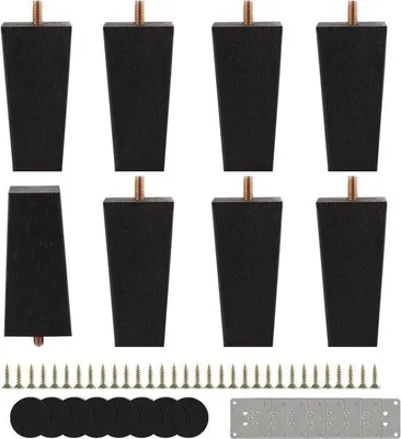 Produktbild von 8 Stück schwarze Holzbeine 10 cm - massives Holzbein für Tische - Metallbein für Sessel und Couchtische