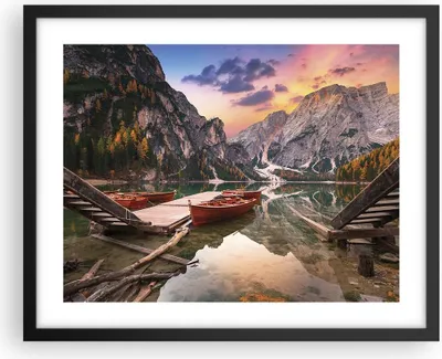 Produktbild von Gerahmtes Poster - Schwarzer Rahmen - Boote Berge See - 50x40 cm - Wand Bild - Wanddeko - Wandbilder - Kunstposter - Wandposter - Bilderrahmen - Bilder - Kunstdruck - Wanddekoration - P2BAA50x40-4638