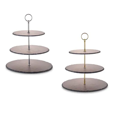 Produktbild von Echtwerk Schiefer Etagere 3‐Stöckig, Farbe:Schwarz/Silber