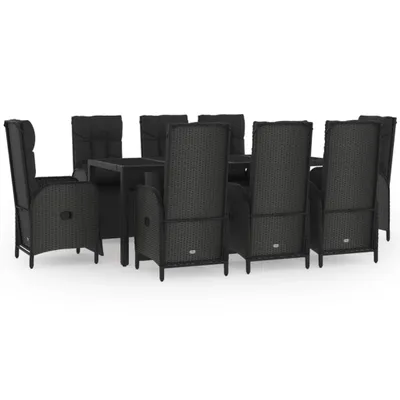 Produktbild von vidaXL 9-tlg. Garten-Essgruppe mit Kissen Schwarz Poly Rattan