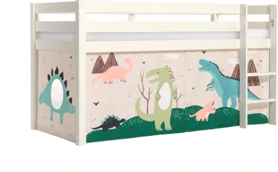 Produktbild von Kinderbett Karolina 210x114x106 Massivholz Weiß Textilset Dino