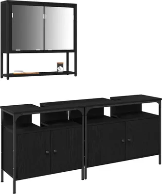 Produktbild von vidaXL Badezimmermöbel-Set mit Regal 3 pcs Schwarz Holzwerkstoff