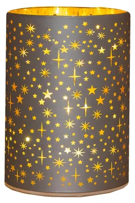 Productafbeelding van Cylinder glas met sterren 10led warm wit d9hx12 cm champagne Anna's Collection