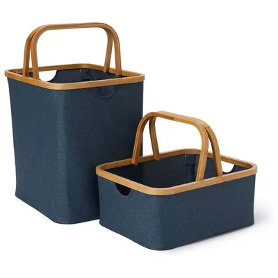 Immagine prodotto di Cestino portaoggetti con struttura in bambù Lumaland - Set da 2 - Blu