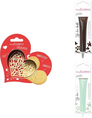 Produktbild von Herz Relief Kekspackung + 2 Schokoladenstifte braun und grün