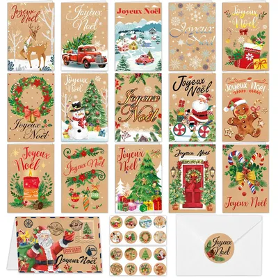 Imagen del producto de Tarjetas de Navidad con sobre - Set de tarjetas de felicitación - Tarjetas de Navidad para niños - Tarjetas de Navidad para la familia - Tarjetas de Navidad para amigos - Tarjetas de Navidad para compañeros de trabajo