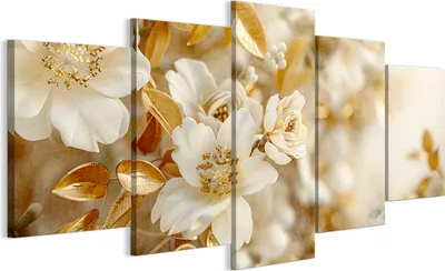 Produktbild von LUMASOUL Leinwand Bilder 150x75 cm, Leinwandbild Blumen Motiv, Wandbilder Holzrahmen und Webstuhl Wohnzimmer und Schlafzimmer, 5 teilig