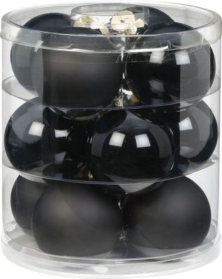 Weihnachtskugeln Glas 8cm, 12 Stück, Farbe:schwarz opal / matt
