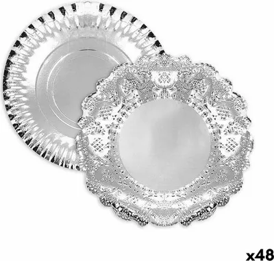Obrázek produktu pro Kulatý podnos na svačinu algon postříbřený 23 x 23 x 1,5 cm (48 kusů)