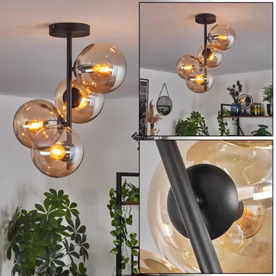 Produktbild von Fossobiubo Deckenlampe aus Metall/Glas in Schwarz/Bernsteinfarben