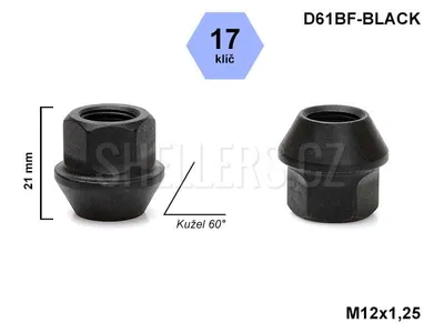Obrázok produktu pre Kuželová otvorená matica M12x1,25, kľúč 17, čierna, D61BF-BLACK, výška 21