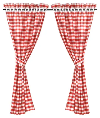 Produktbild von 2 karierte, blickdichte Küchengardinen im Landhausstil mit Tunnelzug, 2 Raffhalter, rot, B x H 80 x 145 cm