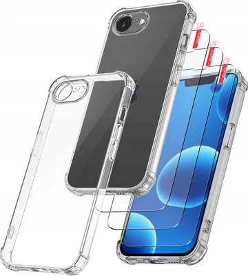 Zdjęcie produktu dla ZESTAW Etui do iPhone 16e ANTI-SHOCK CLEAR 3 SZTUKI SZKŁO 9H