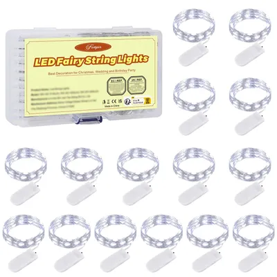 Obrázek produktu pro LED světelný řetěz na baterie, 15 kusů, délka 2 metry, 20 LED diod, měděný drát, vodotěsný (IP67), vhodný pro dekorace na party, svatby, Vánoce, vytváření atmosféry – studená bílá