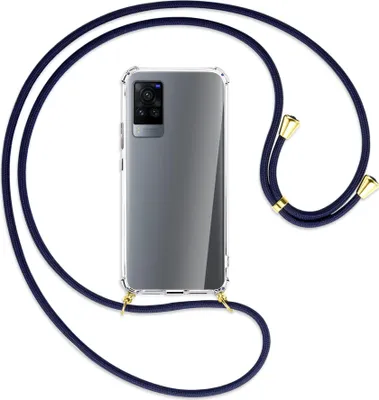 Produktbild von Handykette Backcover-Schutzhülle mit Band (Metall goldfarben) für vivo X60 Pro - dunkelblau