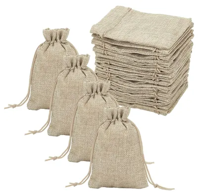Imagen del producto de Bolsas de yute: 100 unidades, reutilizables, ideales para regalos. Bolsas con cordón, perfectas para fiestas, manualidades y decoración. Ideales para embalaje y decoración