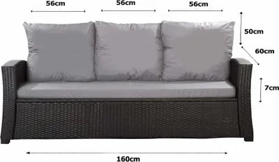 Produktbild von Polster für Polyrattan Sofa 160x60x7cm sitzkissen | Gartenbank Auflage Grau | Rückenkissen 3*56x50 | Kissen für rattansofa 3 sitzer | Gartenkissen