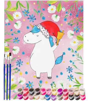 Produktbild von Mr. & Mrs. Panda Malen nach Zahlen Einhorn Weihnachtsmann 40 x 50 cm Mit Rahmen - Rot Pastell - Geschenk, Gin, Acryl, Unicorn, Bild, Nikolaus, Weihnachten, DIY, Einhörner
