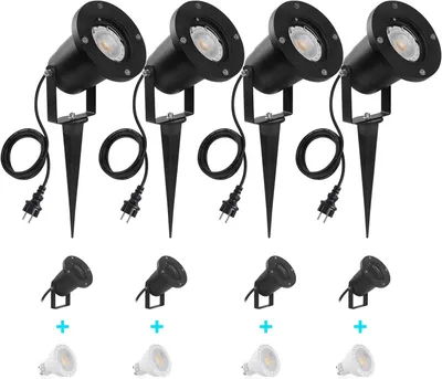 Obrázek produktu pro Venkovní osvětlení – Sada 4 LED reflektorů do zahrady s možností zapíchnutí, stupeň krytí IP65 (vodotěsné), 800 lumenů – černá barva