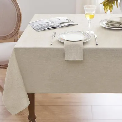 Obrázek produktu pro Omyvatelné ubrusy 150 x 350 cm Obdélníkový ubrus ze vzhledu lnu 210 GSM Omyvatelný vodoodpudivý zahradní ubrus Béžový ubrus na venkovní stůl, svatby