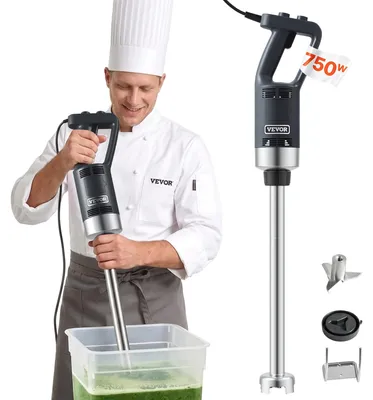 Immagine prodotto di VEVOR Puree Blender Frullatore elettrico a mano 750 W, frullatore a mano ad alte prestazioni Velocità regolabile, frullatore a mano multiuso in acciaio inox 855 mm Asta di agitazione staccabile, incl. gancio a muro e testa della lama di ricambio