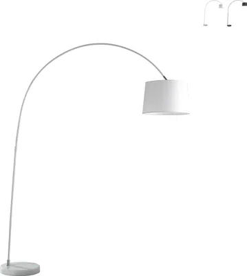 Produktbild von Bogenlampe aus Metall mit Marmorsockel und Stoffschirm Dream - Weiß
