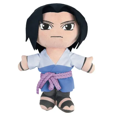 A plush toy of the anime character Sasuke Uchiha.