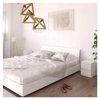 Produktbild von Nachttisch 30 x 26 x 38 cm Weiß Matt mit 2 Schubladen für das Schlafzimmer