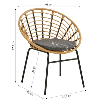 Produktbild von Homestyle4u 3-teiliges Gartenmöbel-Set Balkonmöbel Rattan Natur Tisch & 2 Sessel